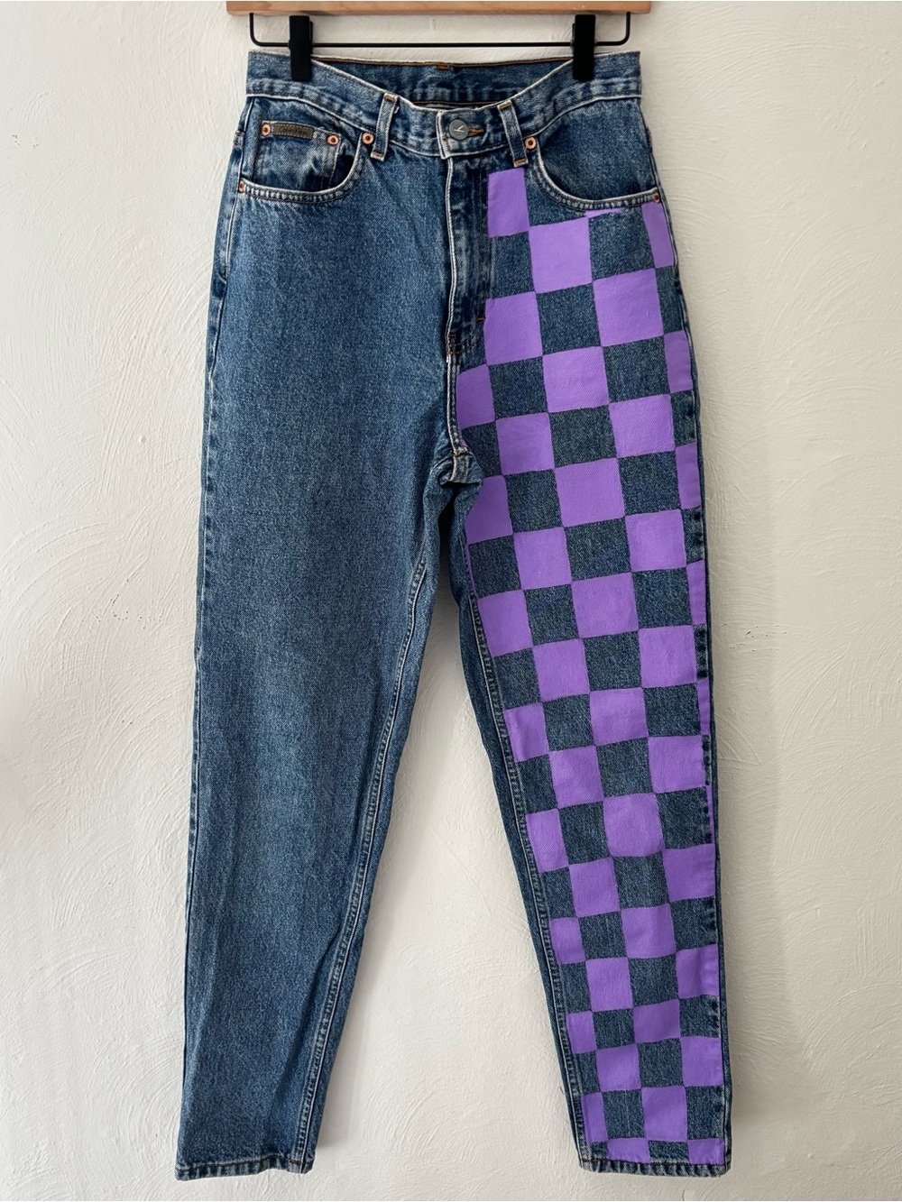 High-Waist Straight Calvin Klein Checkerboard Jeans Size 8 Retro Grunge Cotton